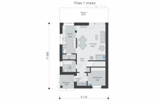 Двухэтажный дом с террасой и балконом